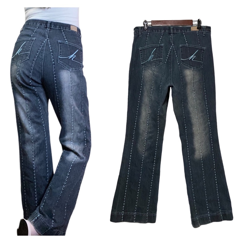 Vintage Y2K Hottie Stitched Flare Jeans Embroidered Legs Jeans